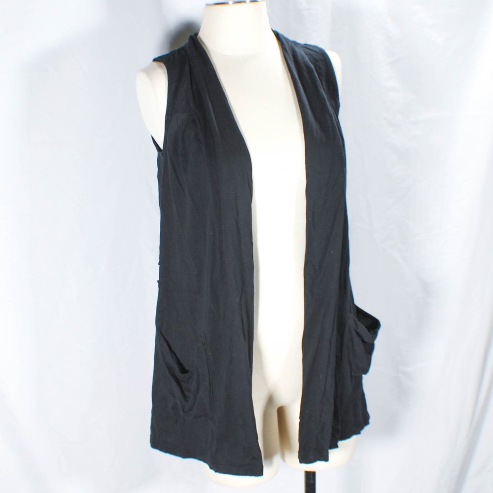 Vintage 1990s Early Y2K Black Open Vest with Pockets Size Medium Grunge